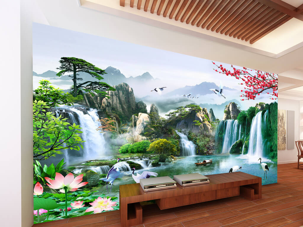 Tranh dán tường 3D phong cảnh đẹp tranh dán tường 3D cảnh rừng núi